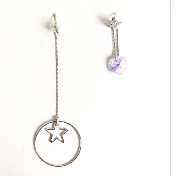 Star Crystal Asymmetrical Design Earrings ๐ Sterling Silver Artisan Designer - Picture 15 of 15